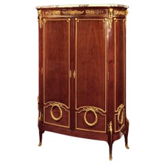 Antique French 19th Century Transitional Style Two-Door Mahogany and Ormolu Armoire