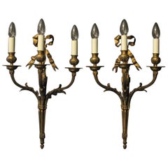 French 19th Century Triple Arm Gilded Antique Wall Sconces