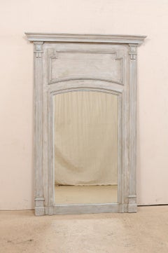 French 19th Century Trumeau Mirror in Light Grey