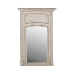 French 19th Century Trumeau Mirror in Light Grey