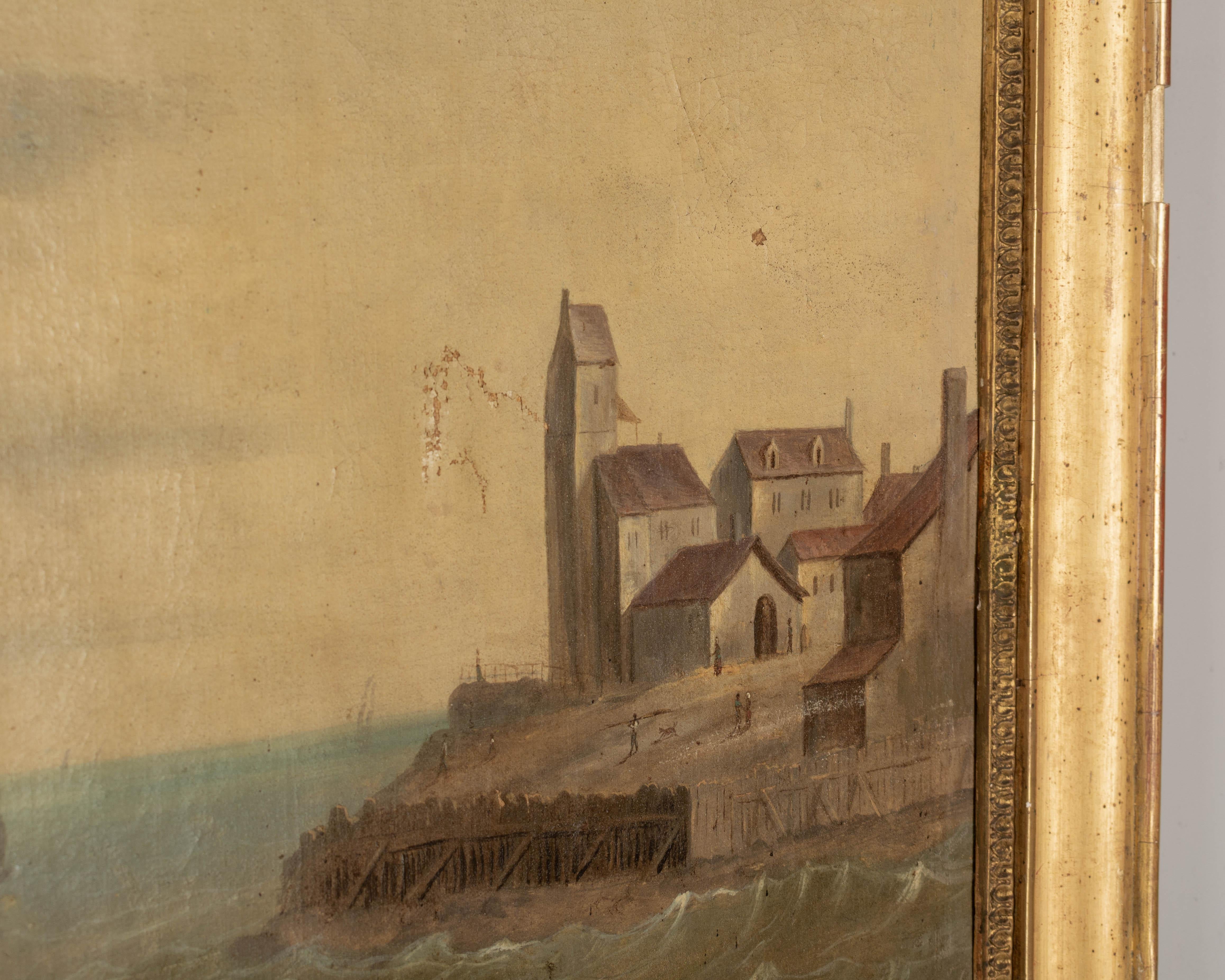 Französischer Trumeau-Spiegel des 19. Jahrhunderts mit Schiffsgemälde  im Angebot 1