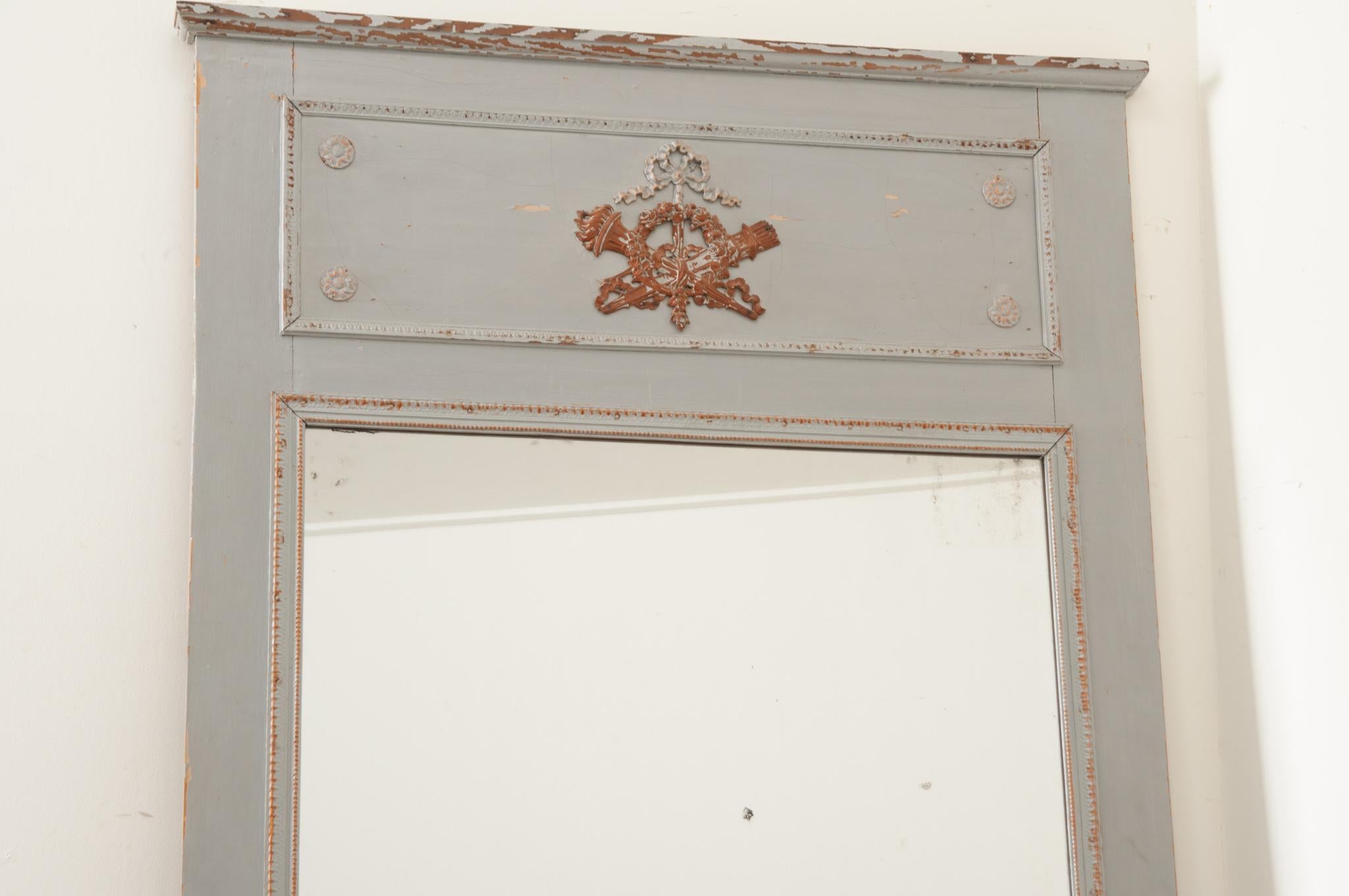 French Provincial French 19th Century Trumeau with Original Mirror Glass For Sale
