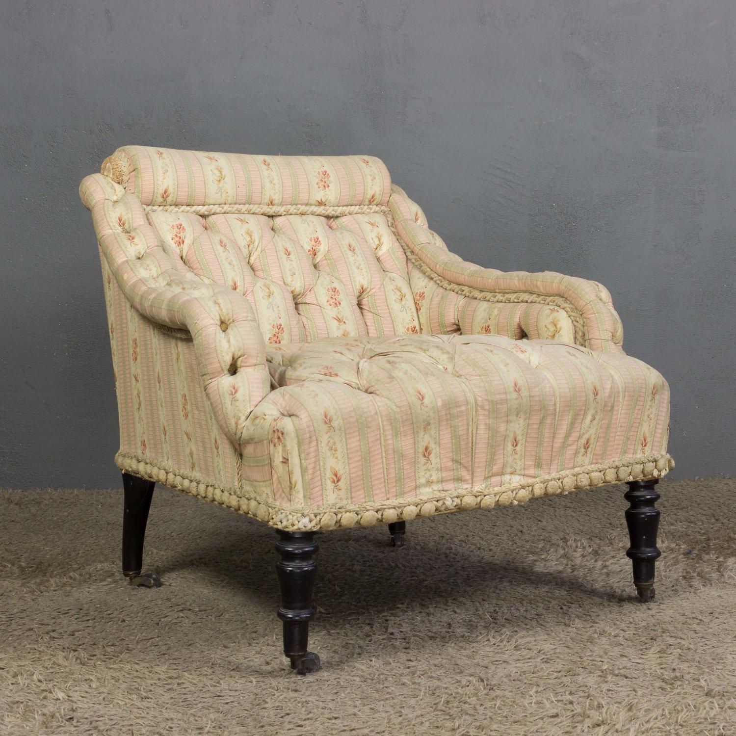 Upholstery French 19th Century Tufted Armchair For Sale