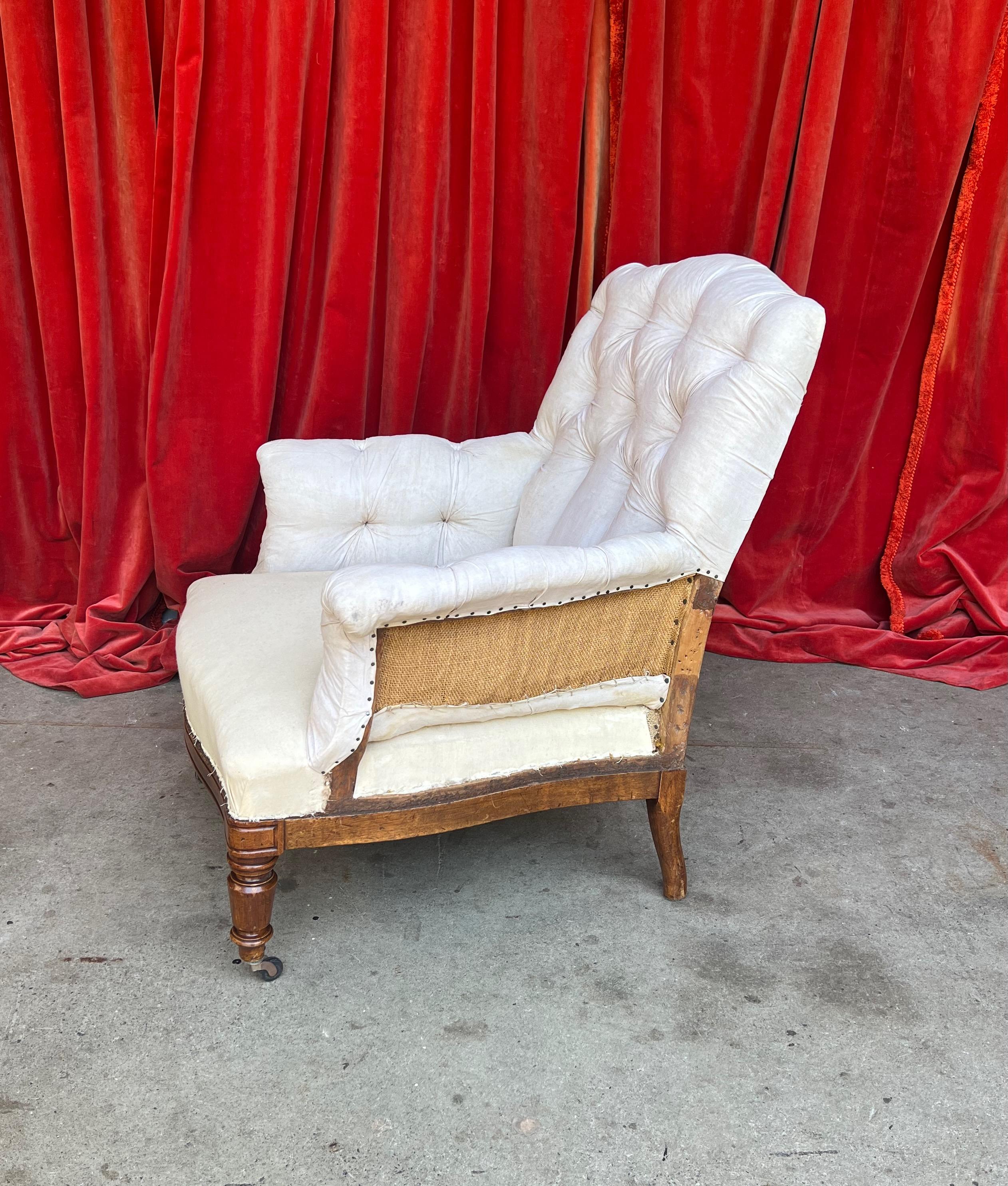 Fabric French 19th Century Tufted Napoleon III Armchair