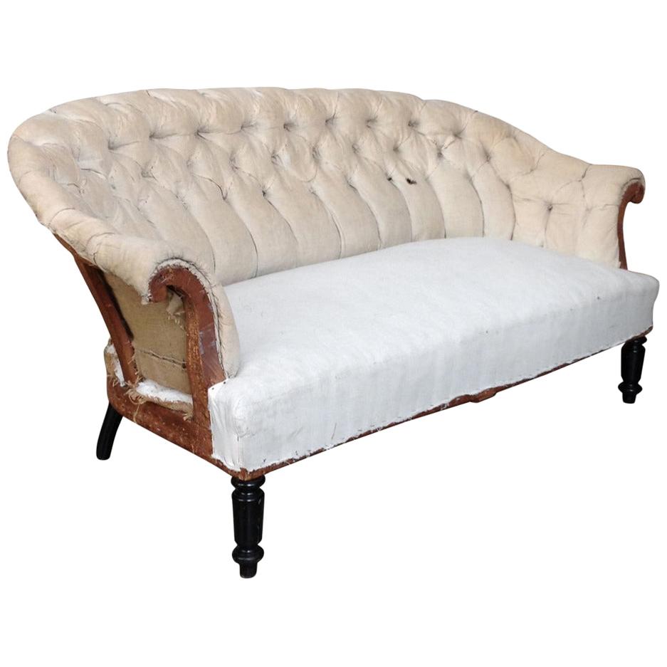 French 19th Century Tufted Sofa with Rolled Arms and Back