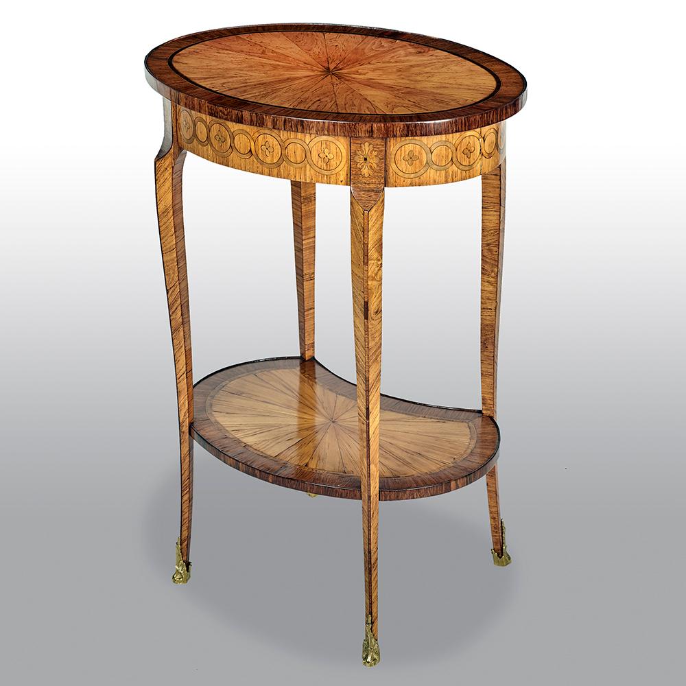 Ormolu French 19th Century Tulipwood And Marquetry Oval Side Table