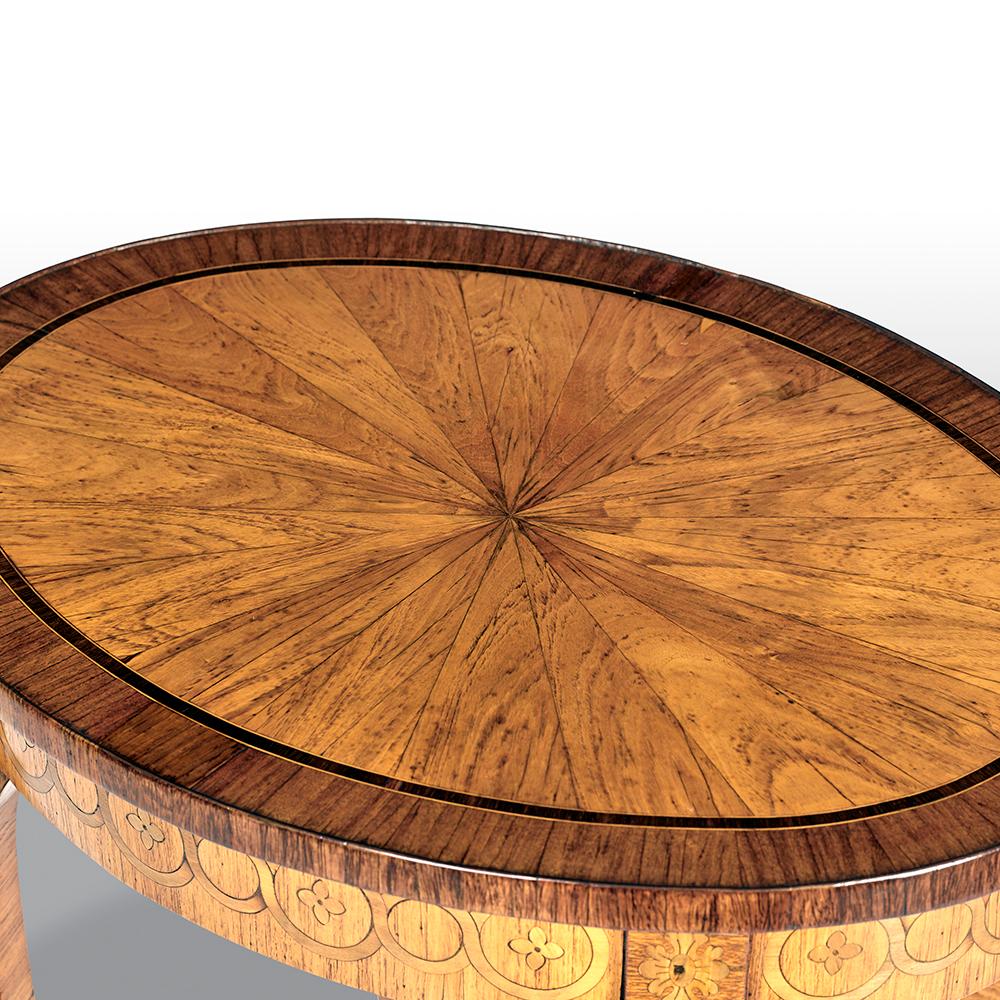 French 19th Century Tulipwood And Marquetry Oval Side Table 1