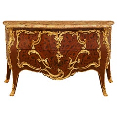 French 19th century Tulipwood, Kingwood, Ormolu and marble chest, signed Durand