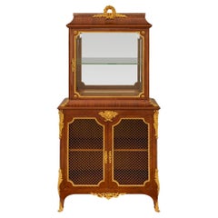 French 19th century Tulipwood, Ormolu and Marble vitrine cabinet