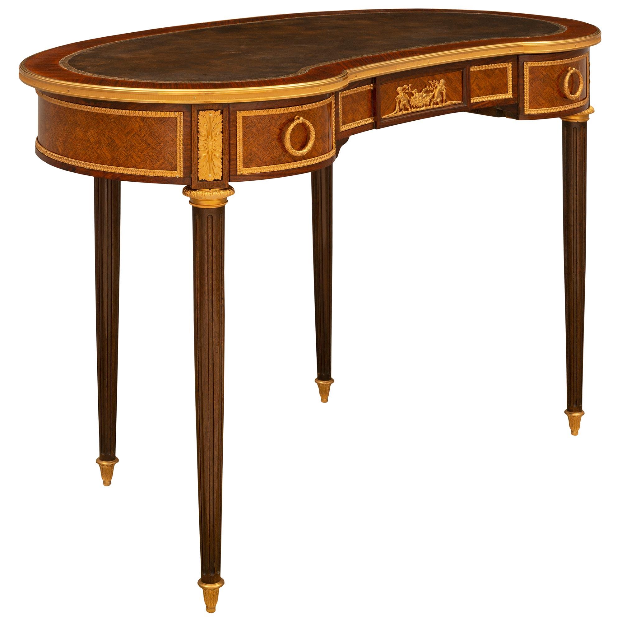 French 19th Century Tulipwood Parquetry Desk, Attributed to Linke In Good Condition For Sale In West Palm Beach, FL