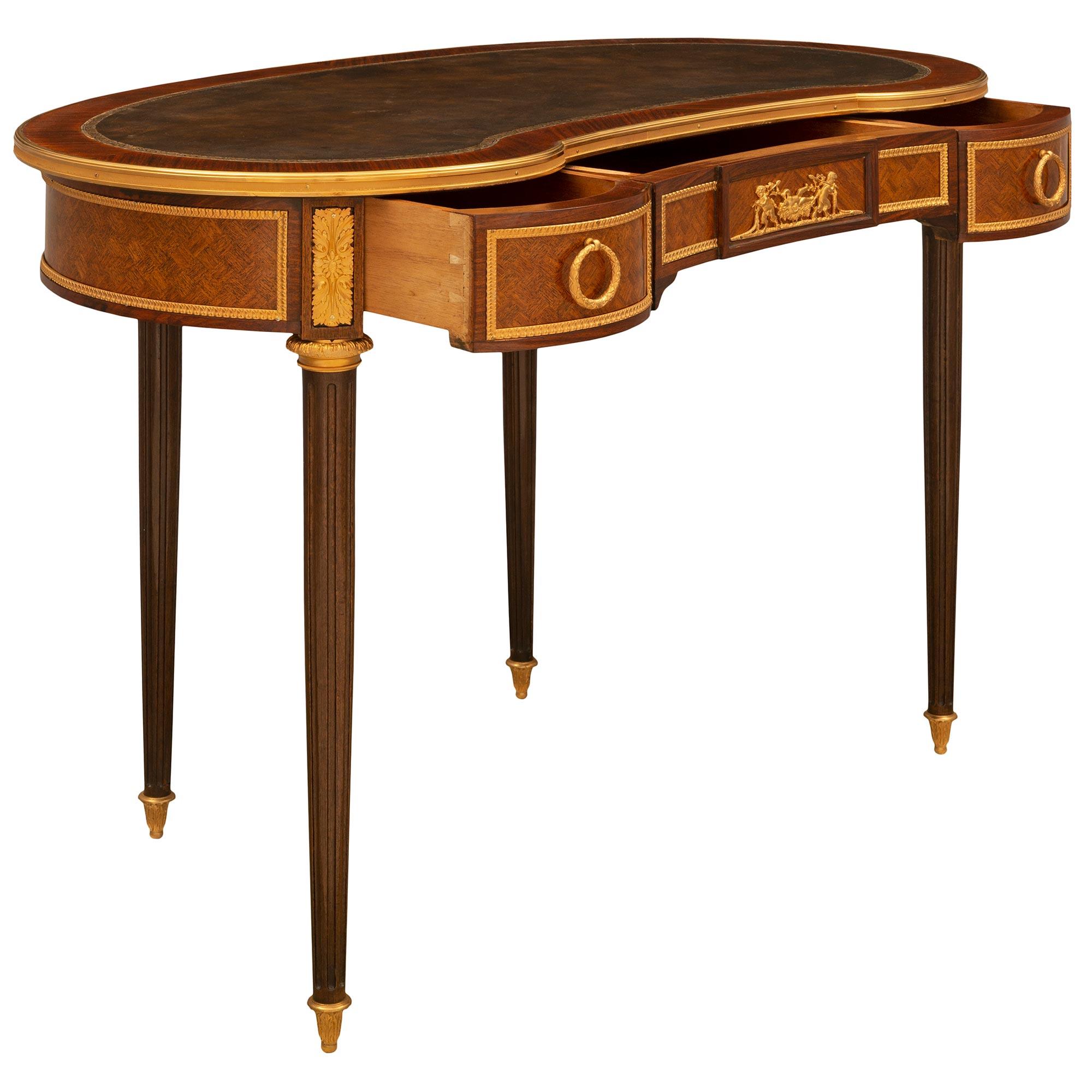 Ormolu French 19th Century Tulipwood Parquetry Desk, Attributed to Linke For Sale
