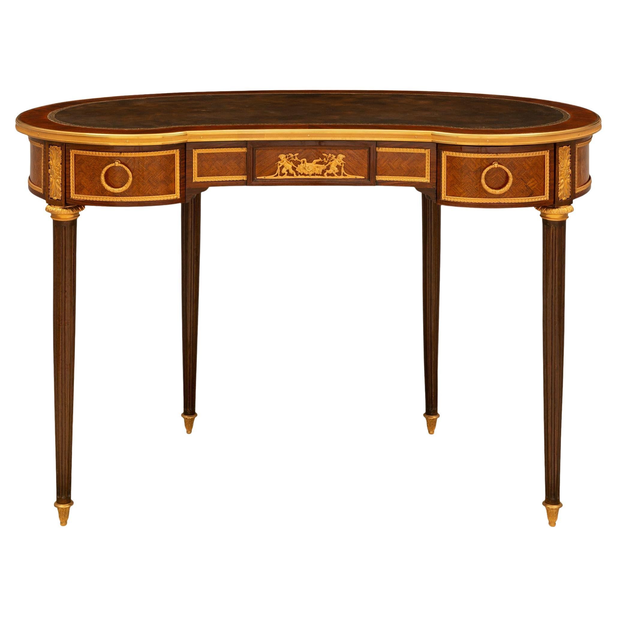 French 19th Century Tulipwood Parquetry Desk, Attributed to Linke