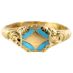 French 19th Century Turquoise Enamel Antique Signet Ring