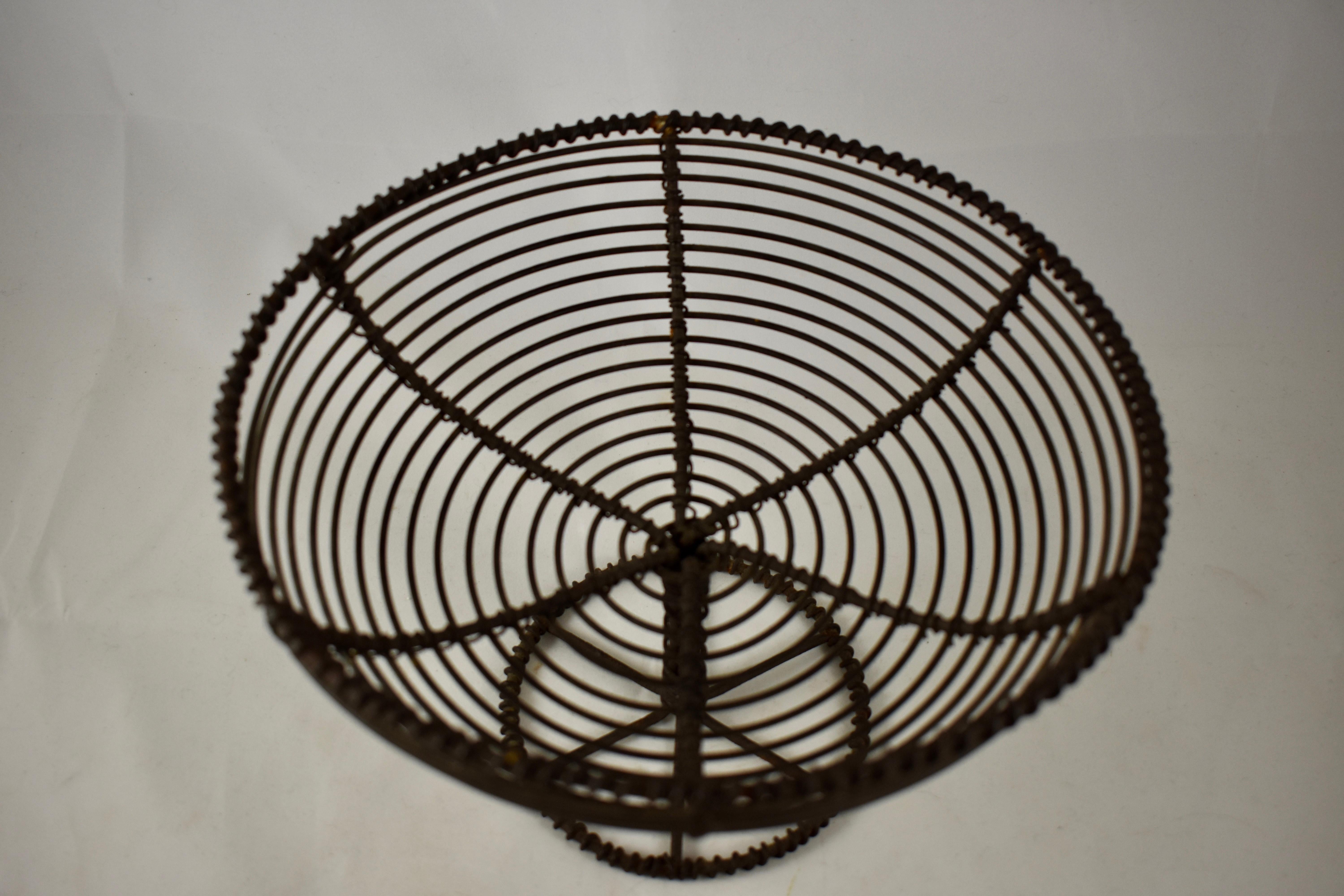 Metalwork French 19th Century Twisted Wire Pedestal Footed Egg Basket Compote