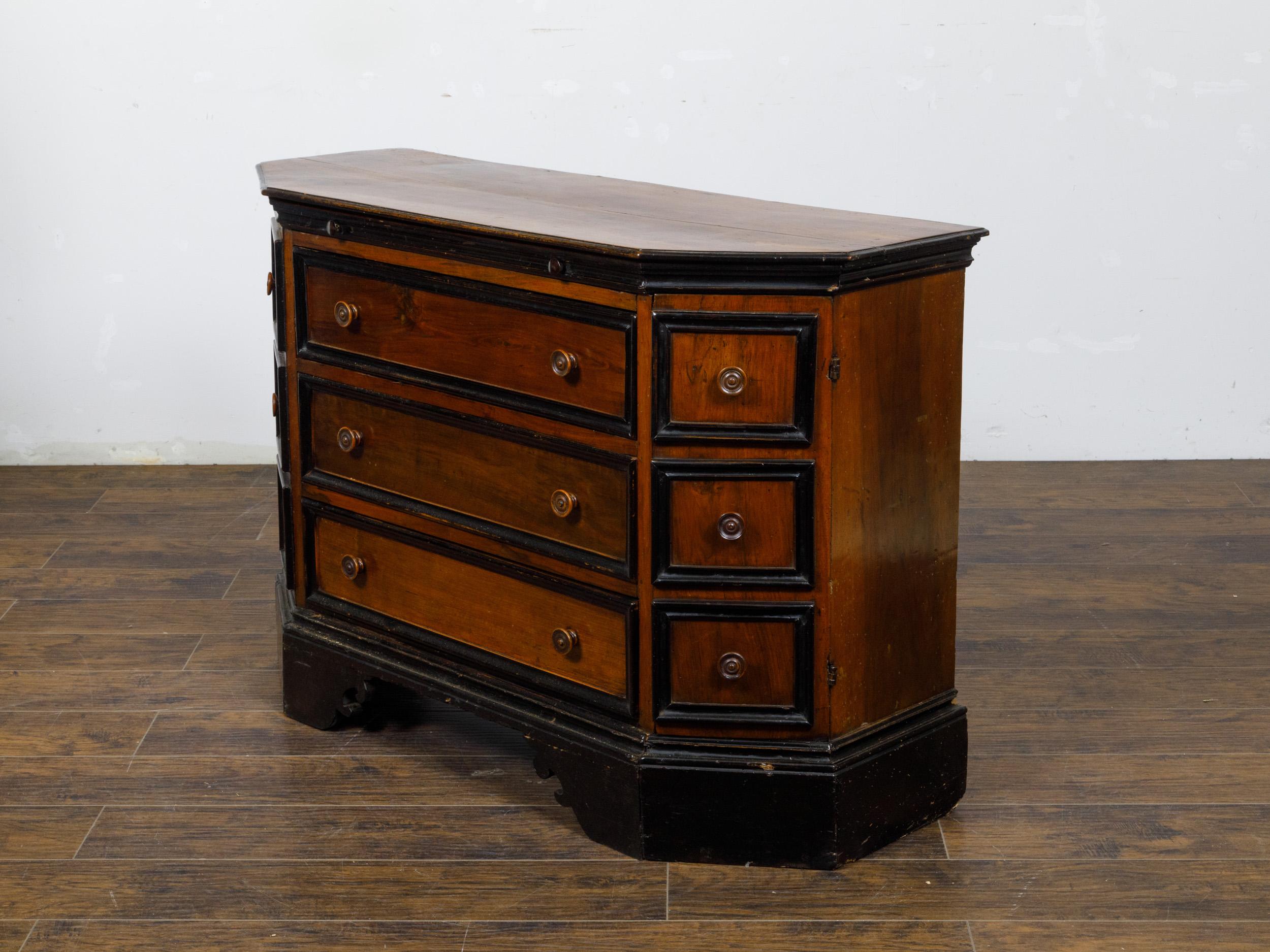 French 19th Century Two Toned Walnut Dresser with Canted Sides and Doors For Sale 9