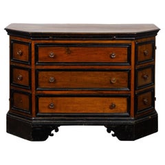 Antique French 19th Century Two Toned Walnut Dresser with Canted Sides and Doors