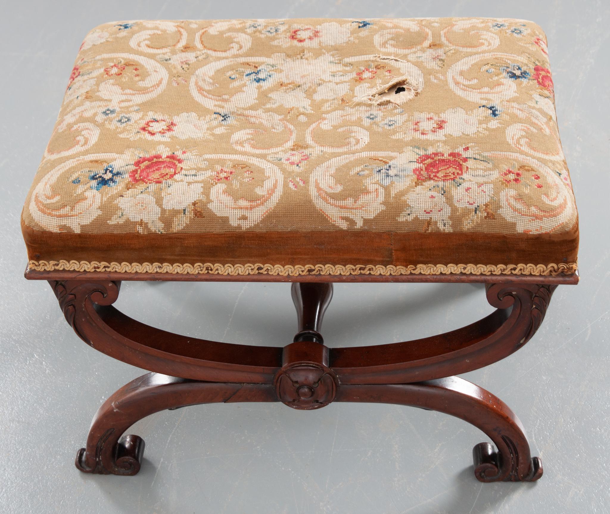 Other French 19th Century Upholstered and Walnut Stool