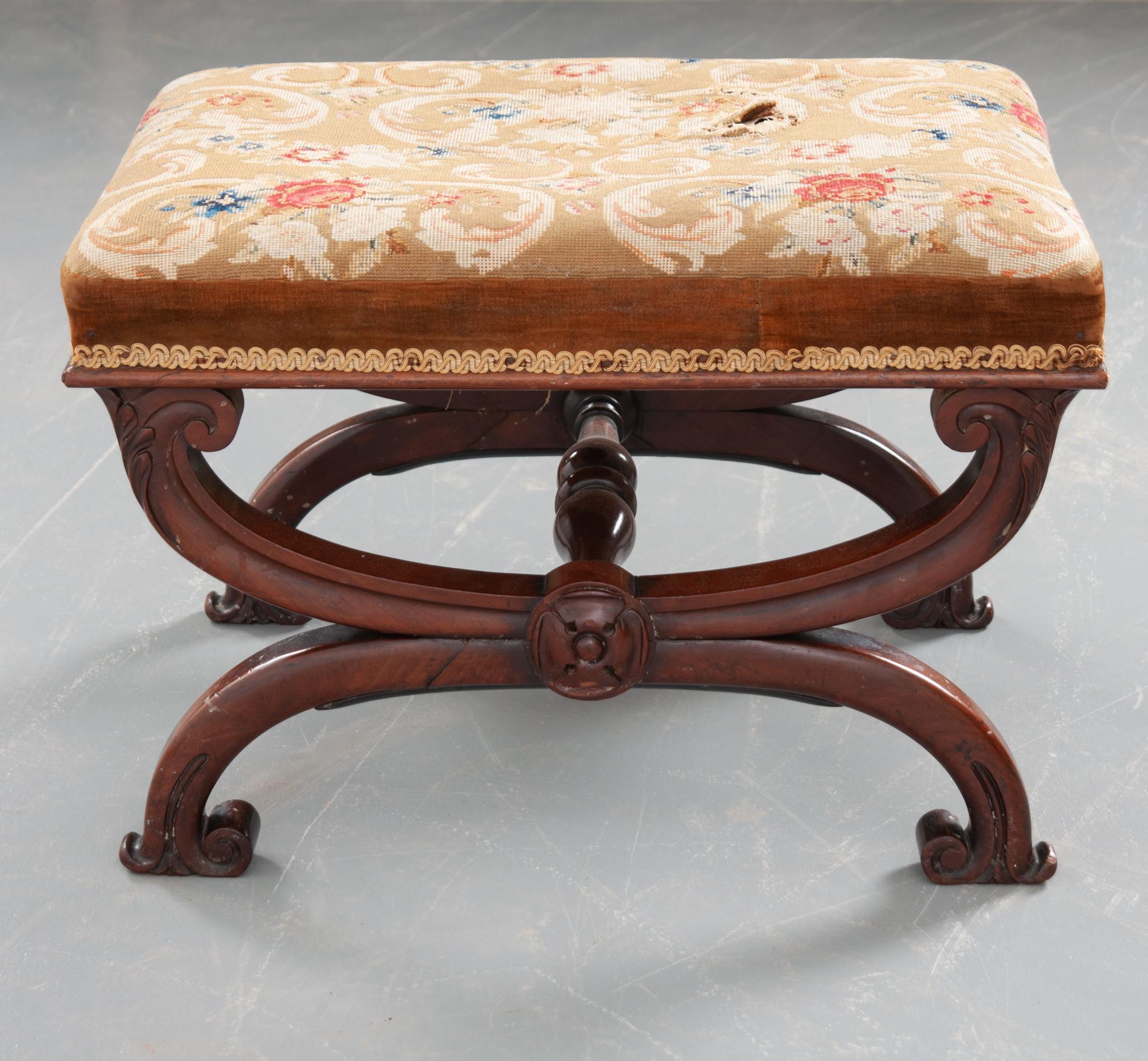 French 19th Century Upholstered and Walnut Stool 1