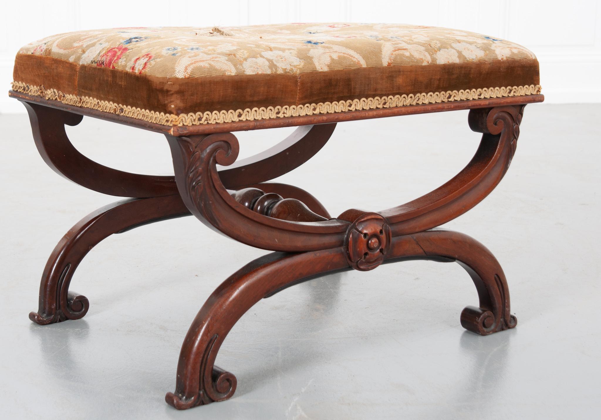 French 19th Century Upholstered and Walnut Stool 3