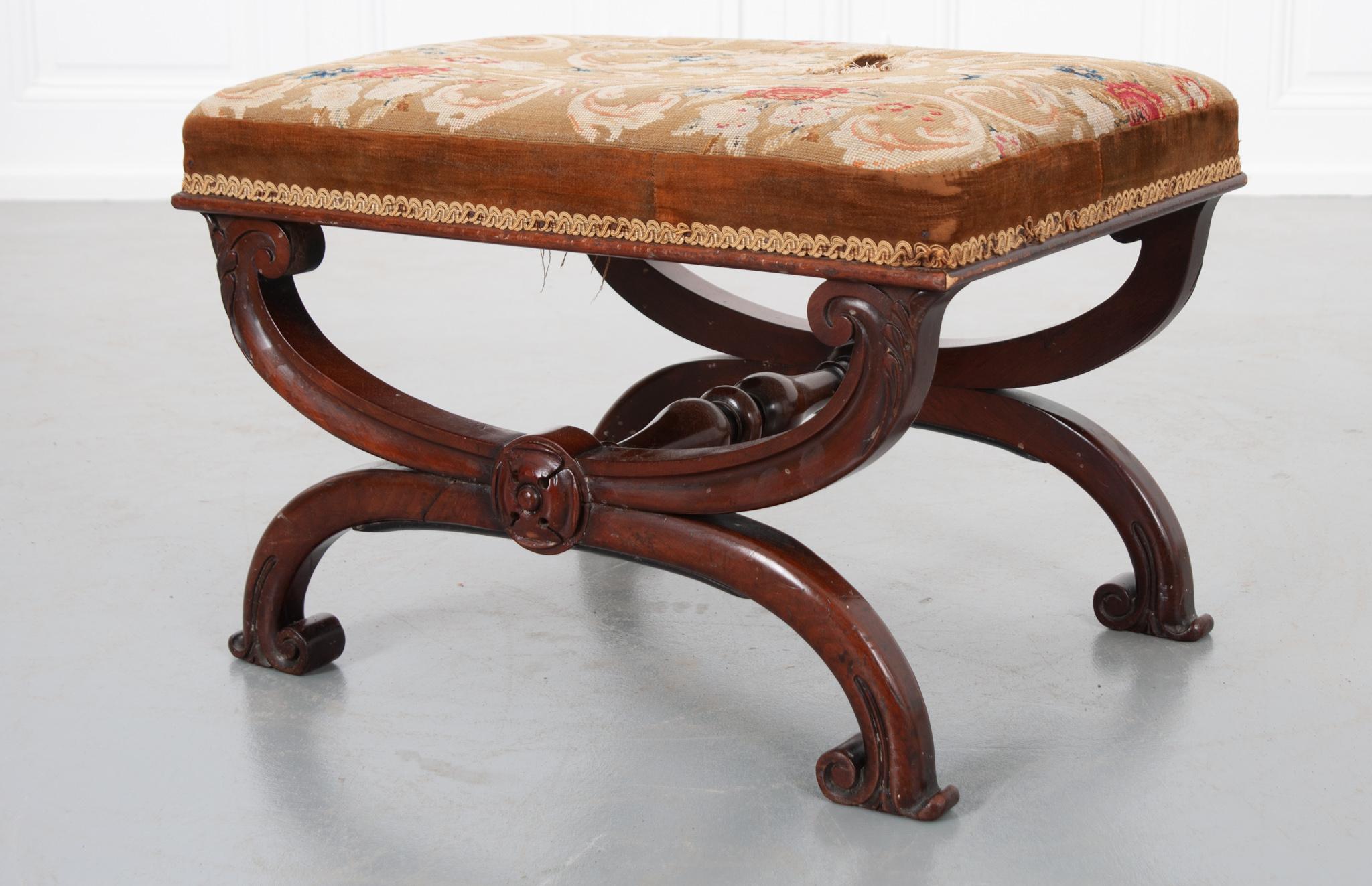 French 19th Century Upholstered and Walnut Stool 4