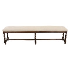 French 19th Century Upholstered Oak Bench