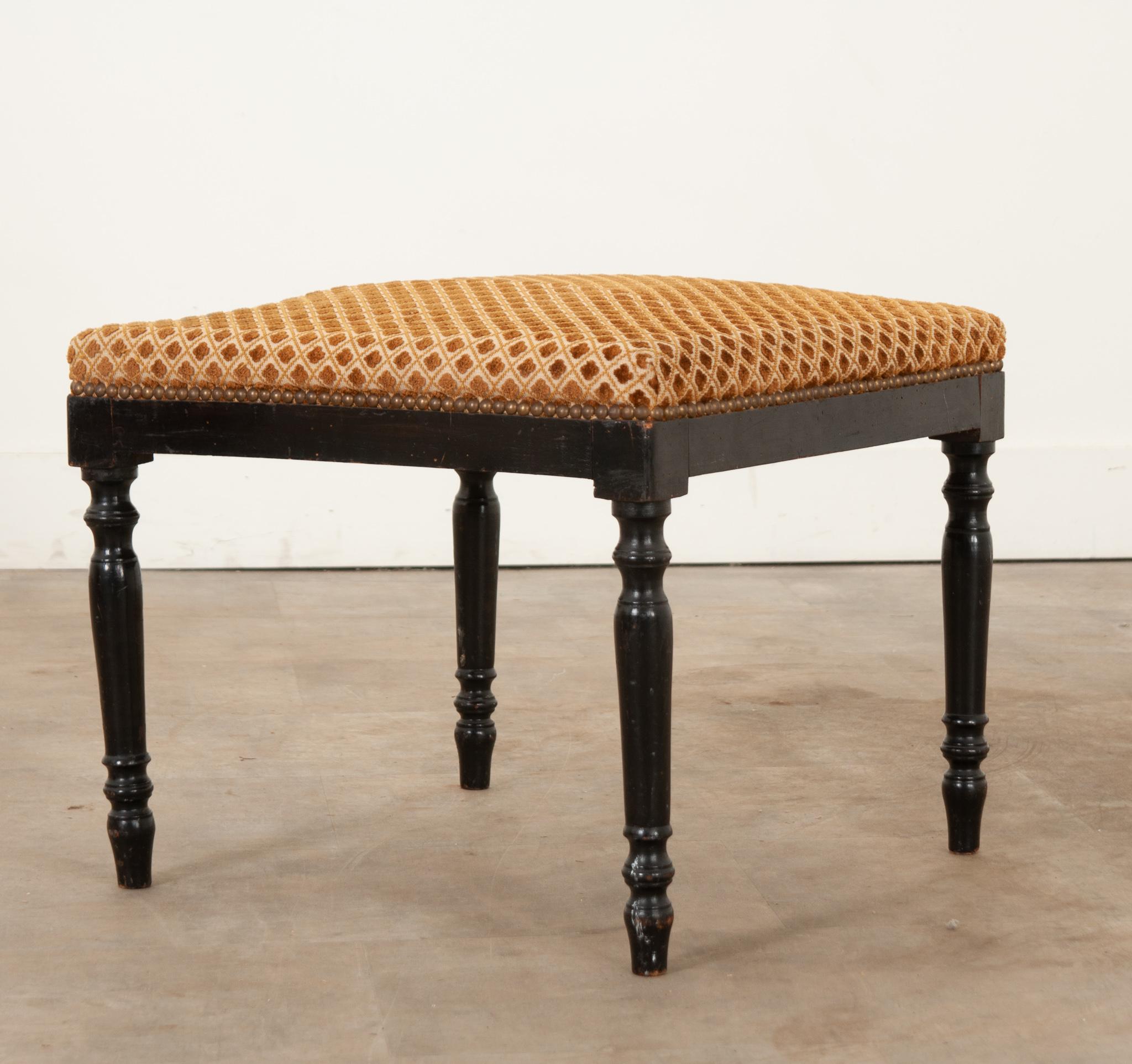 Hand-Carved French 19th Century Upholstered Stool For Sale