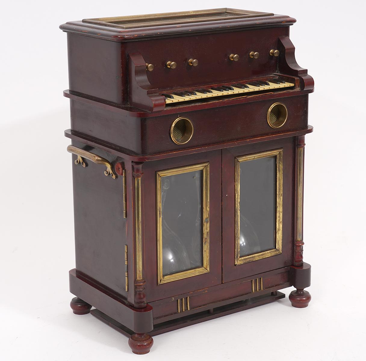 Regency French 19th Century Upright Piano Design Music Box Tantalus or 'Cave a Liqueur'