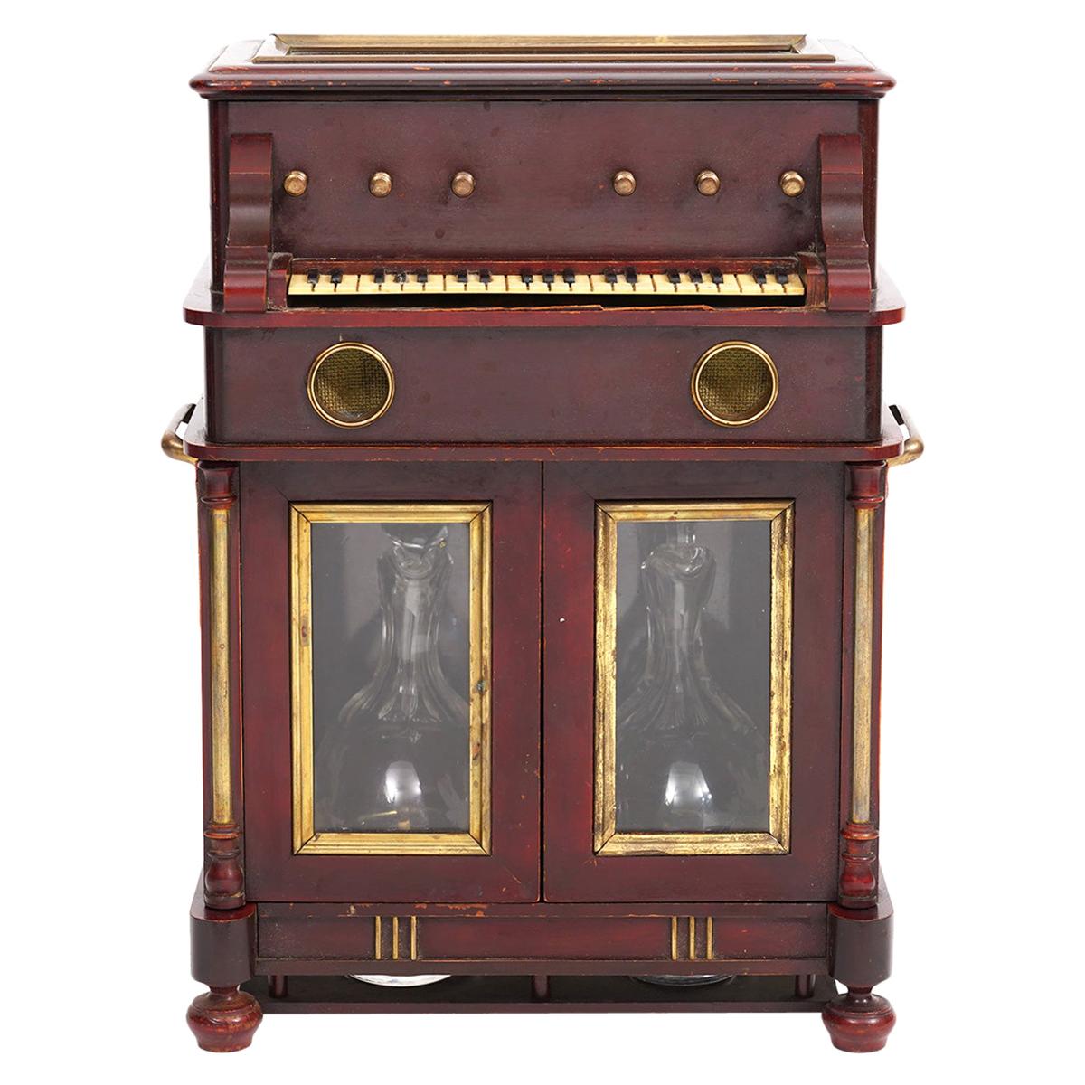 French 19th Century Upright Piano Design Music Box Tantalus or 'Cave a Liqueur'