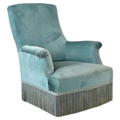 French 19th Century Velvet Armchair with Fringe