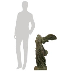 French 19th century Verdigris Bronze statue of the Winged Victory of Samothrace