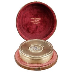 Antique French 19th Century Vermeil Box with Its Leather Case Signed Boin-Taburet