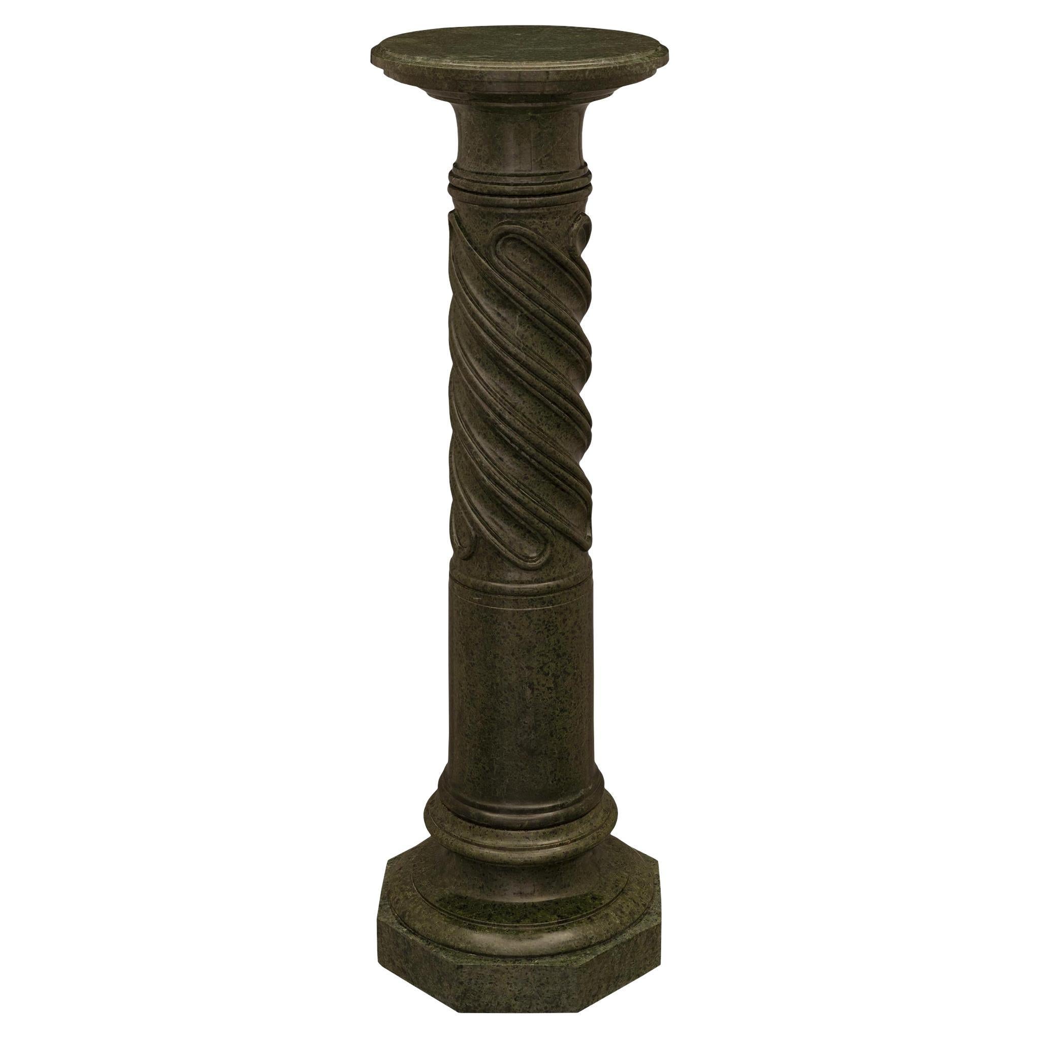French 19th Century Vert De Patricia Marble Pedestal Column For Sale