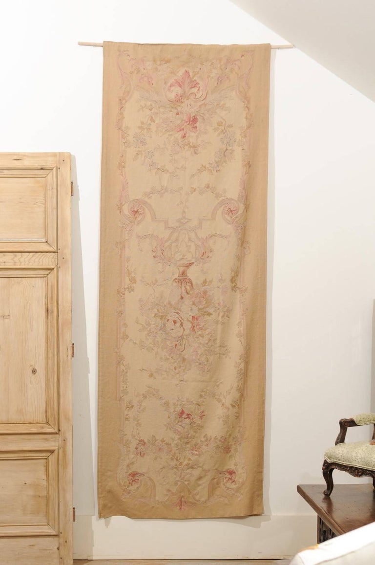 French 19th Century Vertical HandWoven Tapestry with Floral Décor and