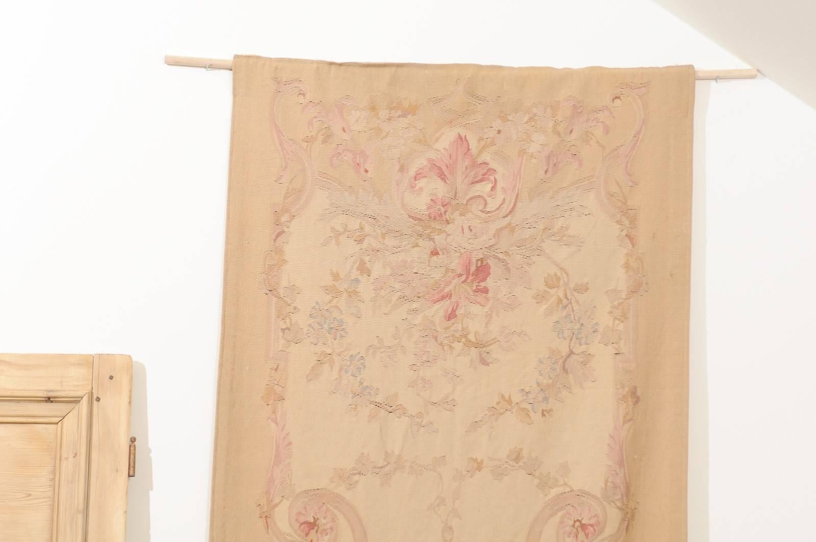 French 19th Century Vertical Hand-Woven Tapestry with Floral Décor and Volutes In Good Condition For Sale In Atlanta, GA