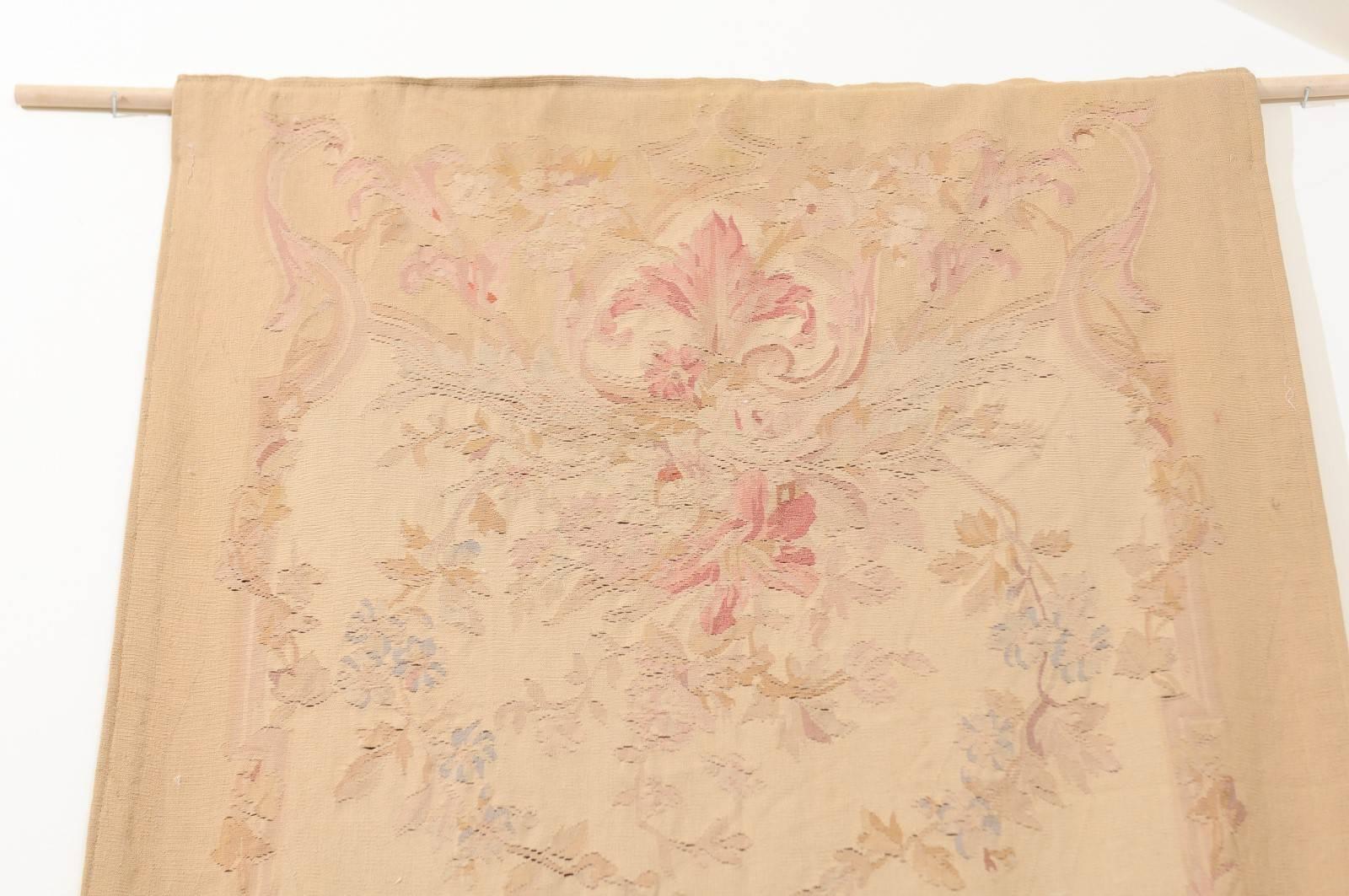 French 19th Century Vertical Hand-Woven Tapestry with Floral Décor and Volutes For Sale 4