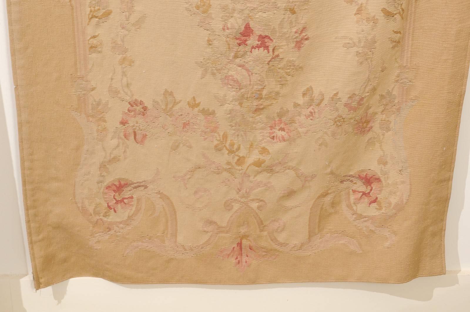 French 19th Century Vertical Hand-Woven Tapestry with Floral Décor and Volutes For Sale 5