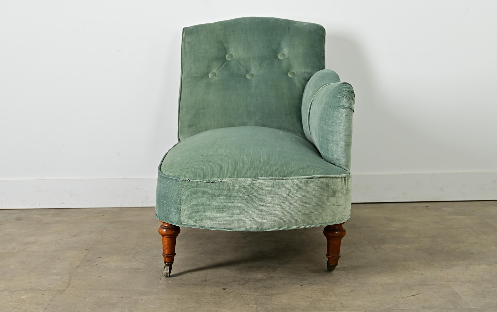 Ottone Chaise in velluto francese del XIX secolo in stile vittoriano in vendita