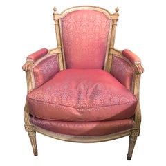 French 19th Century Vintage White Painted Bergère with Pink Upholstery