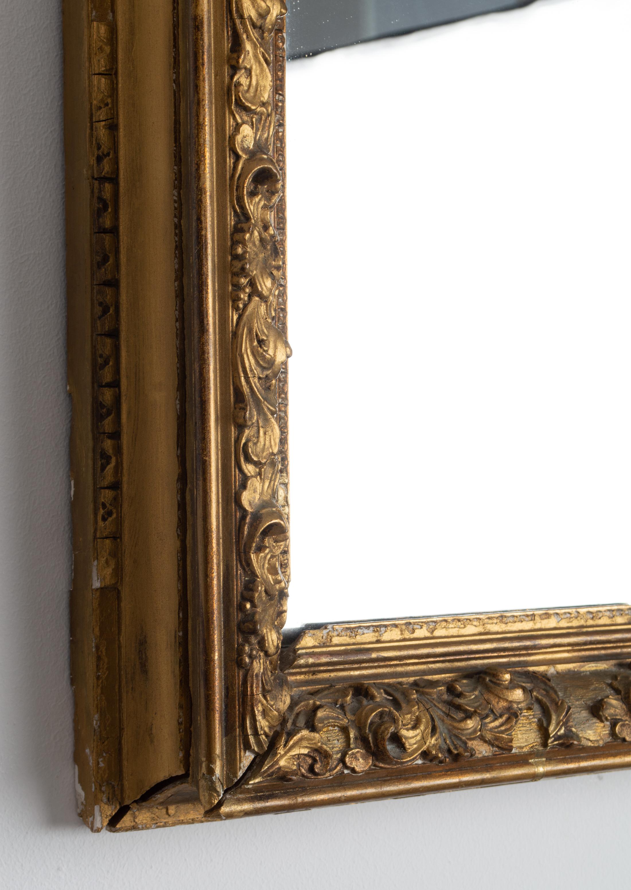 Gilt French 19th Century Wall Mirror Gesso Distressed Frame For Sale