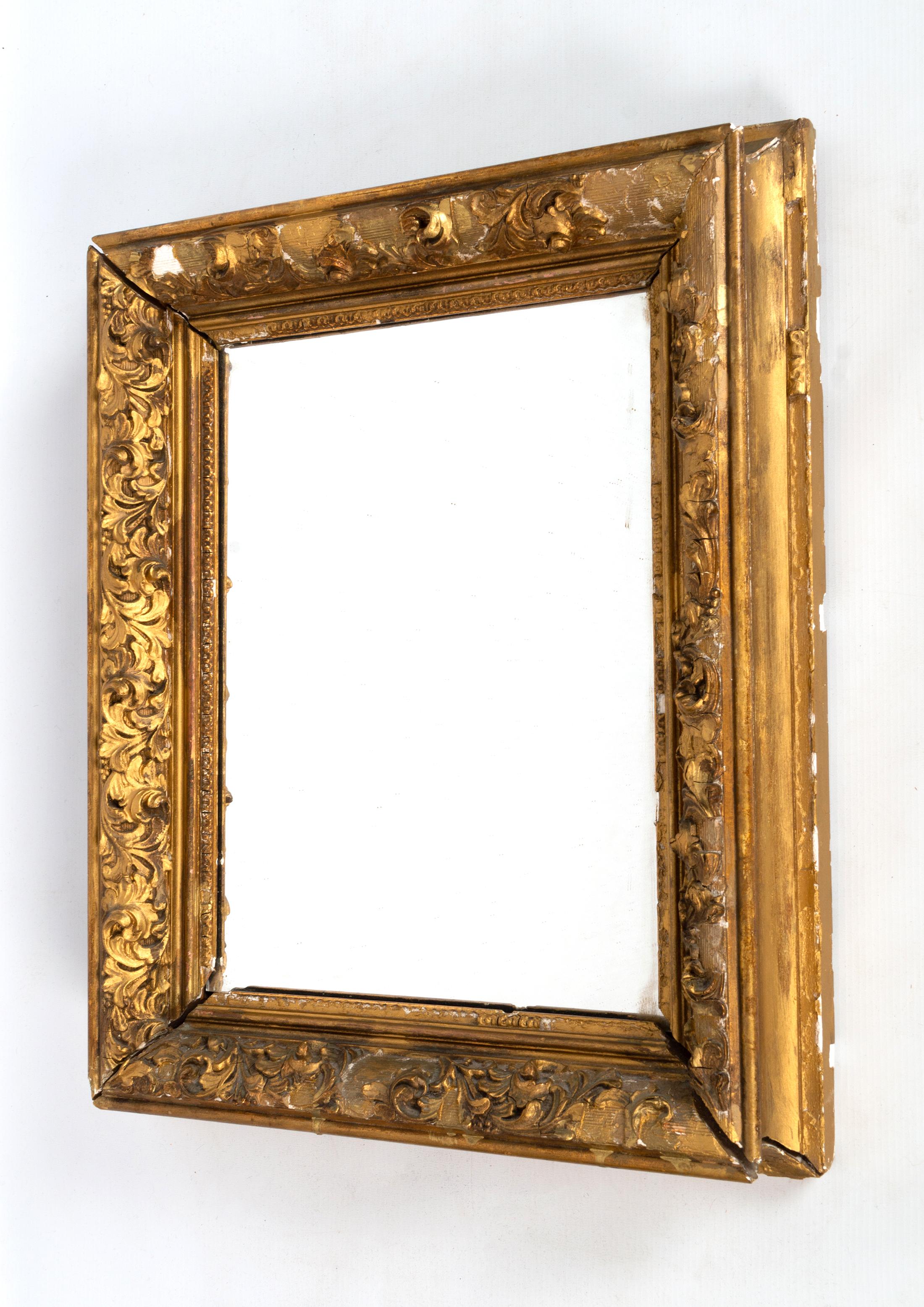French 19th Century Wall Mirror Gesso Distressed Frame In Distressed Condition For Sale In London, GB