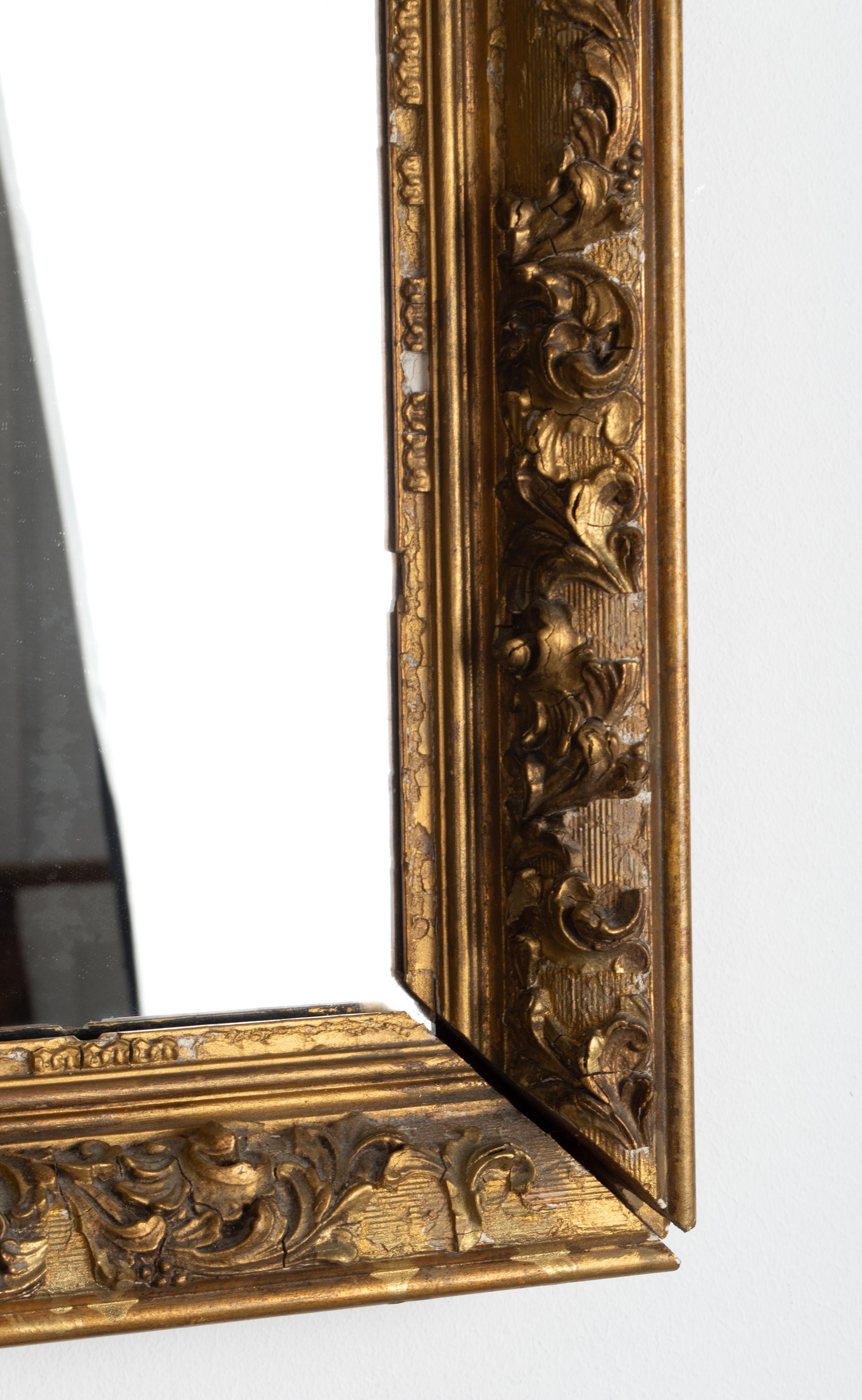 French 19th Century Wall Mirror Gesso Distressed Frame For Sale 1