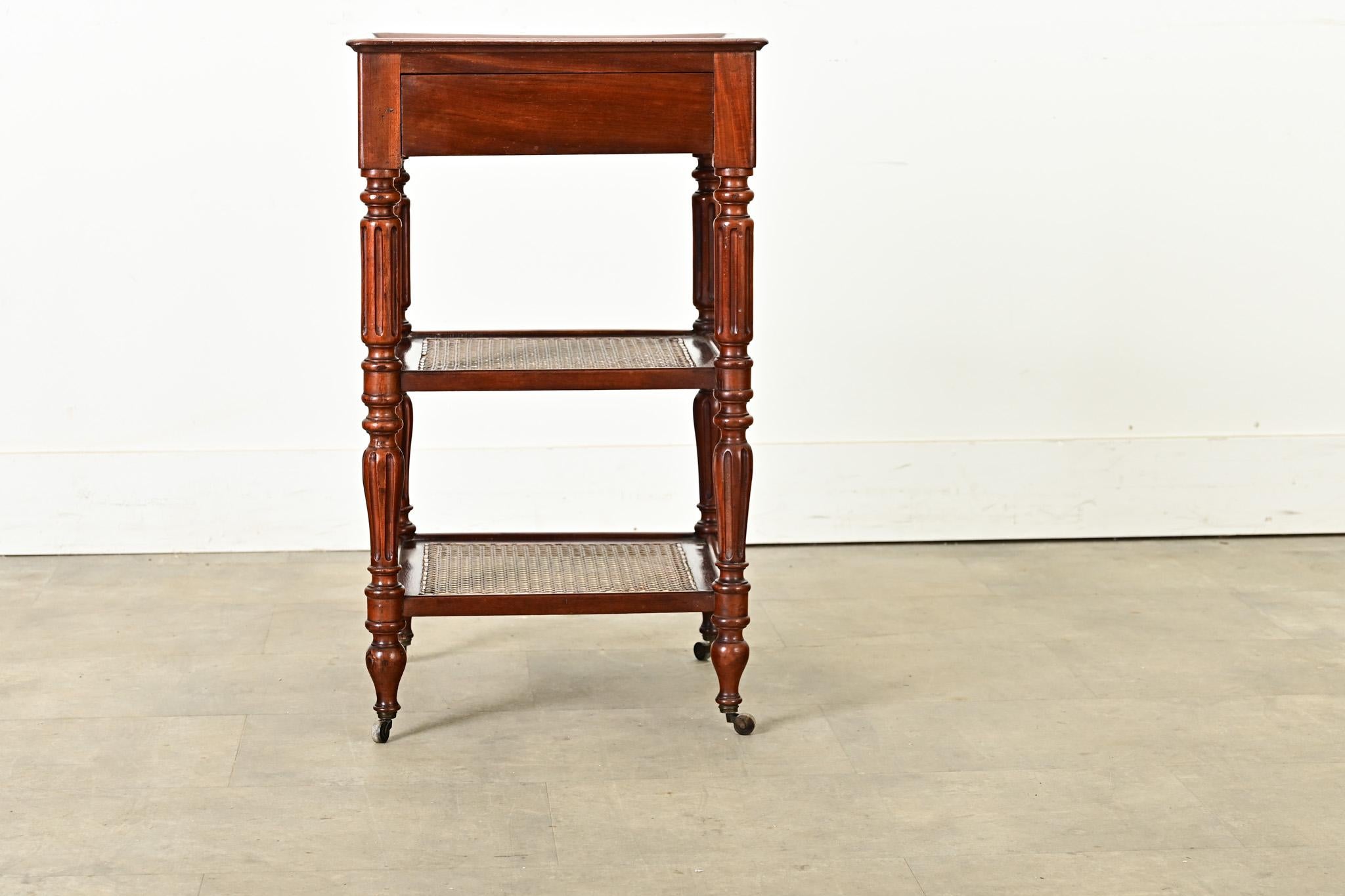 Caning French 19th Century Walnut and Marble Etagere