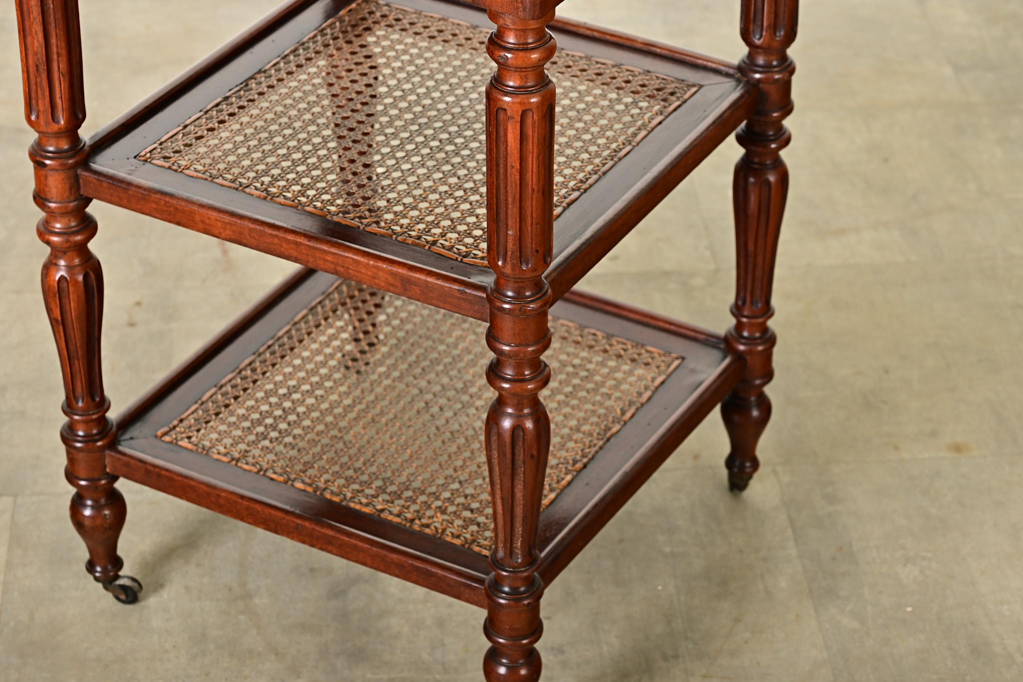 Cane French 19th Century Walnut and Marble Etagere