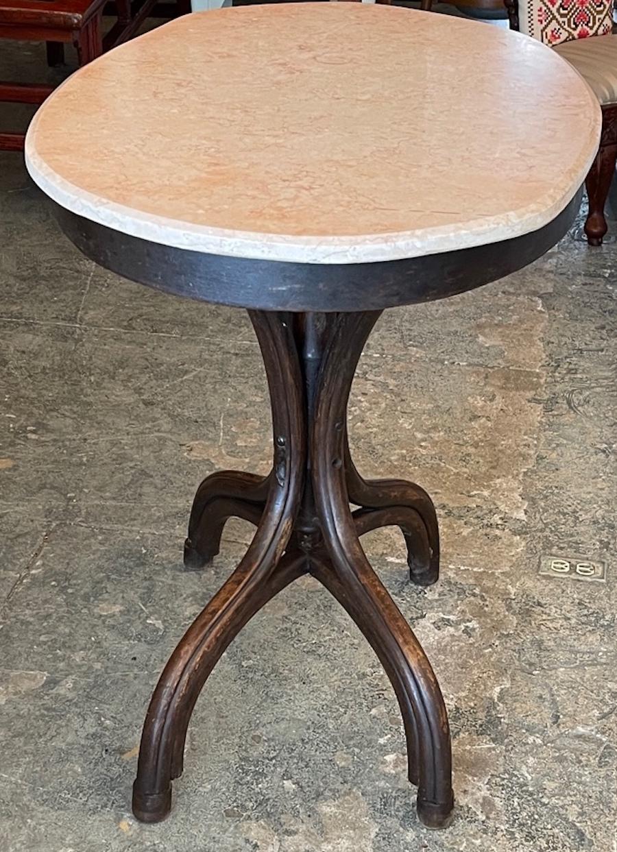 Stained French 19th Century Walnut and Marble Top Oval Cocktail Table on Four Legs For Sale