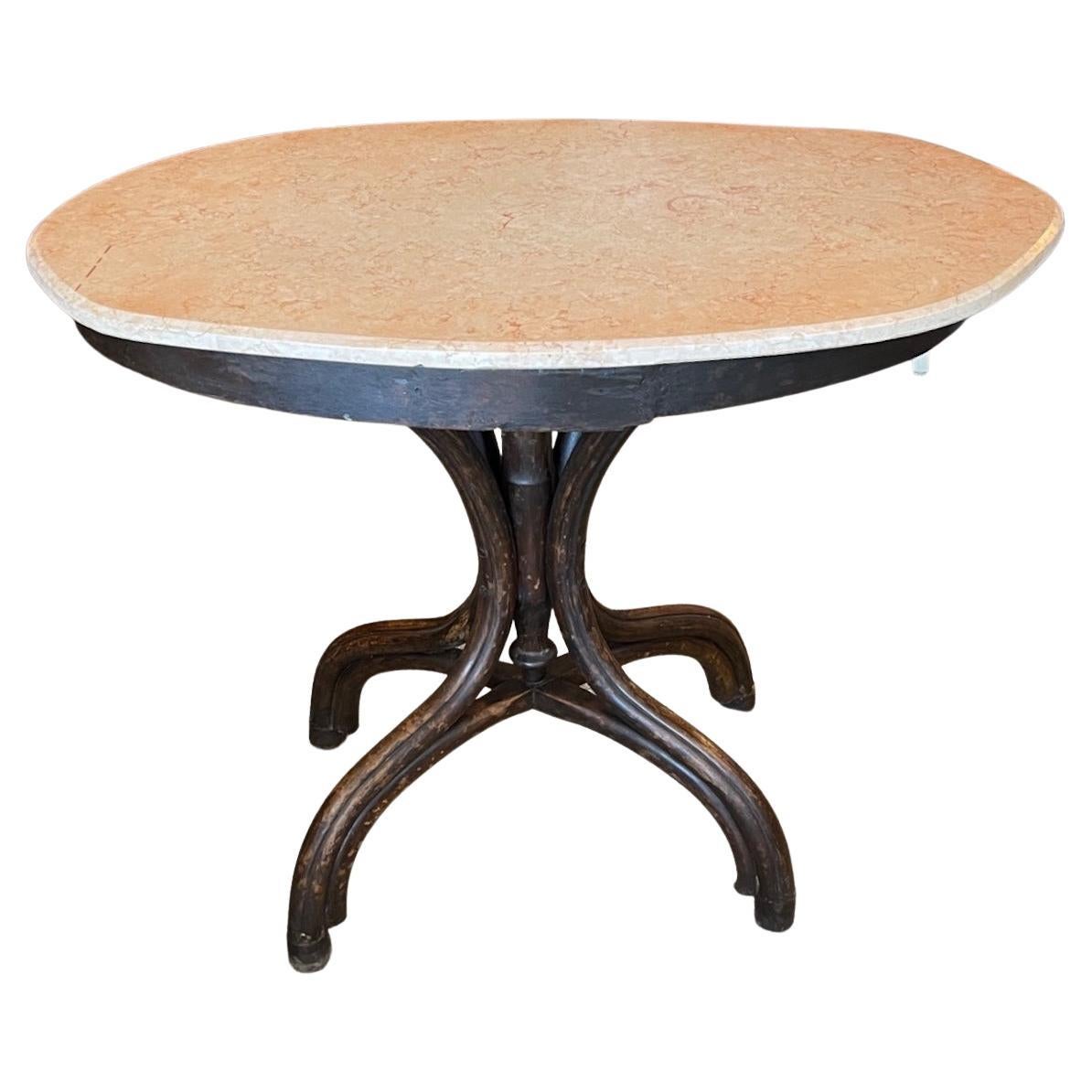 French 19th Century Walnut and Marble Top Oval Cocktail Table on Four Legs For Sale