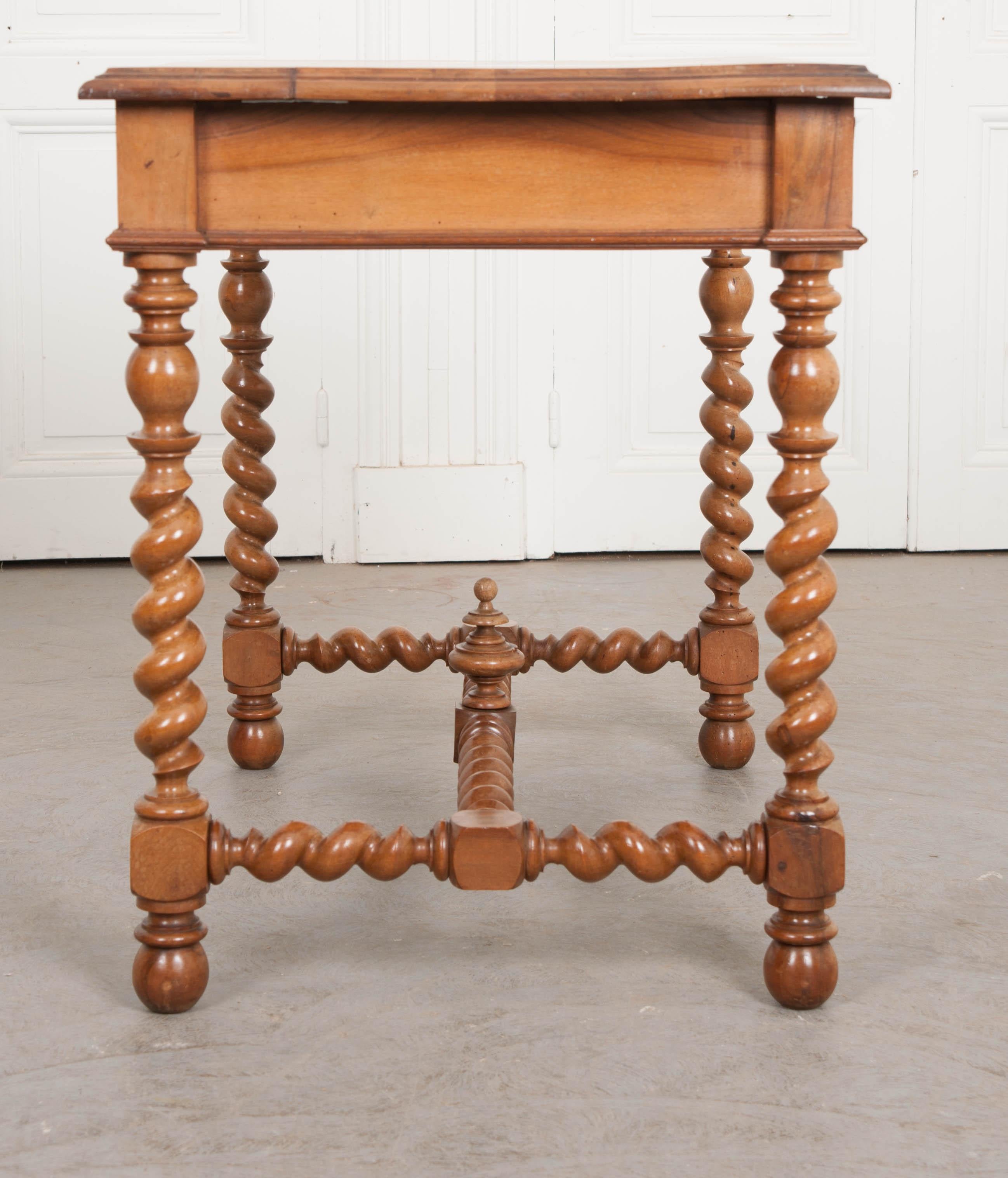 Neoclassical French 19th Century Walnut Barley Twist Desk Table