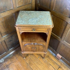 French 19th Century Walnut Bedside Cabinet / Table Lined in Marble