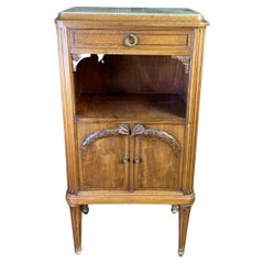 Antique French 19th Century Walnut Bedside Cabinet / Table Lined in Marble