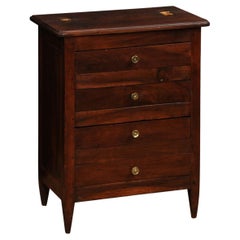 Antique French 19th Century Walnut Bedside Table with Folding Top and Four Drawers