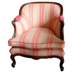 French 19th Century Walnut Bergère Chair Re-Upholstered with New Fabric